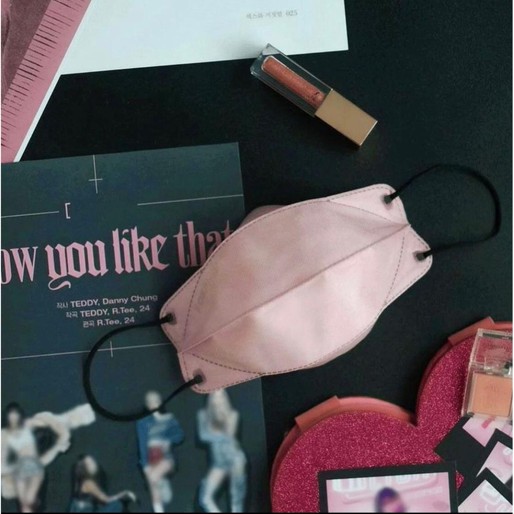 [ ECER / SATUAN - FASHION SERIES ] Pokana Duckbill Earloop Medical Mask 4PLY Masker Dewasa Eceran-Pink - Tali Black