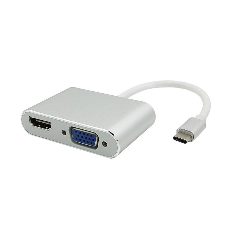 TC2HV | CONVERTER TYPE-C MALE TO 2 IN 1 HDTV FEMALE + VGA FEMALE CENTROO (SILVER WHITE)