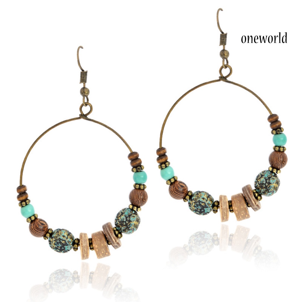 OW# Bohemian Women Geometric Round Circle Dangle Beads Hook Earrings Jewelry Gift