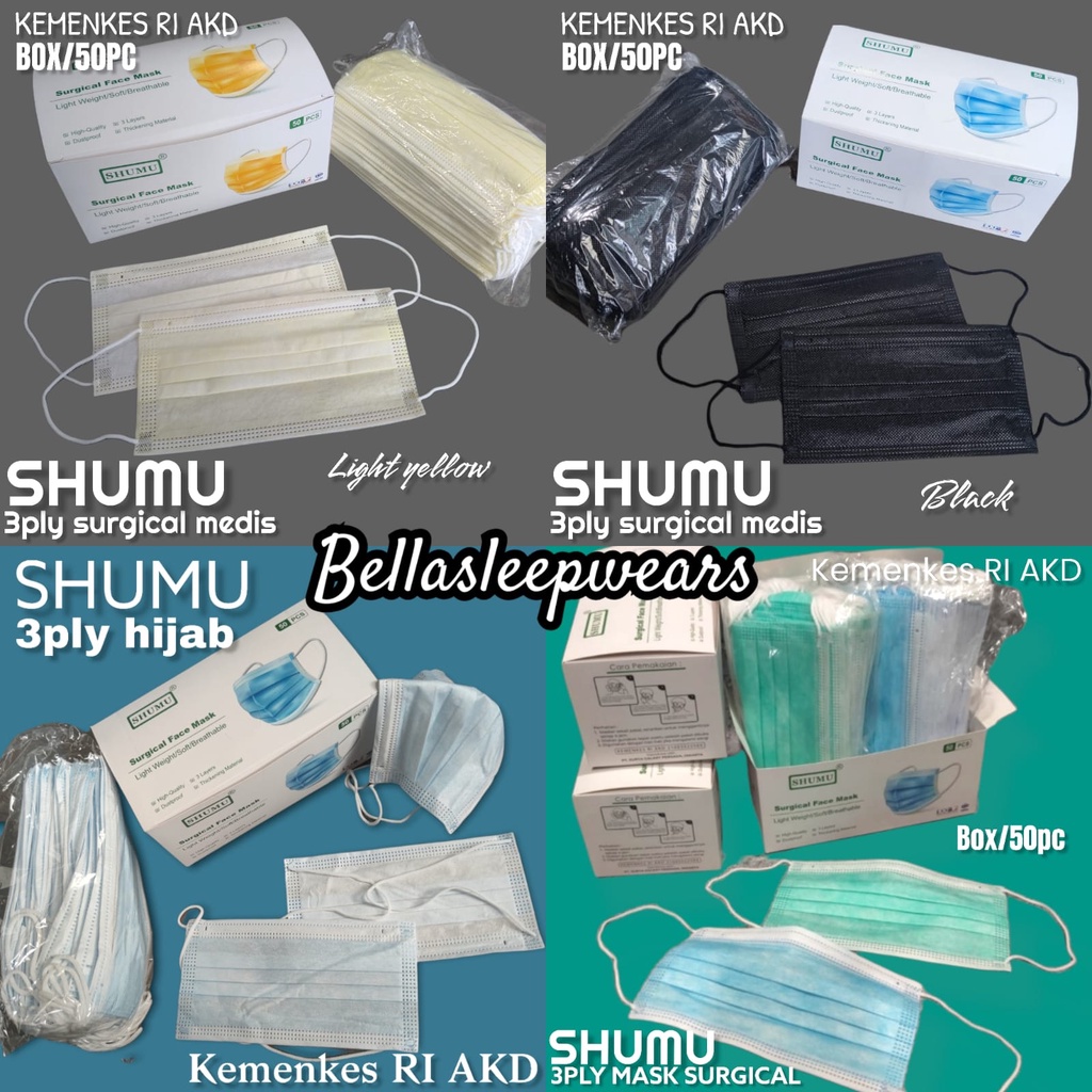 SHUMU 3PLY - MASKER 3PLY  EARLOOP BLUE  WARNA  ISI 50 PC - BIRU HITAM HIJAU KUNING