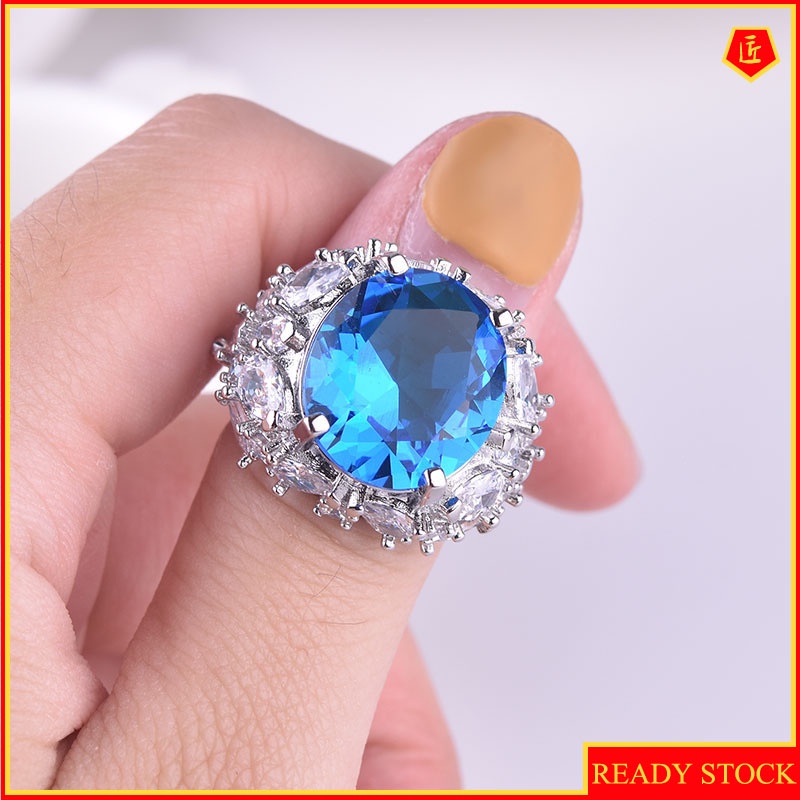 [Ready Stock]Sapphire Diamond Ring Ins Luxury Fashion