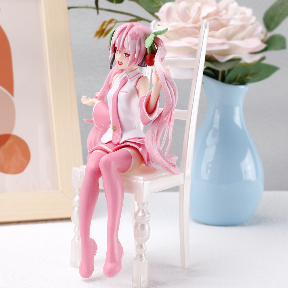 Action Figure Anime Hatsune Miku Duduk Warna Pink Action Figure Anime Jepang Sakura Hatsune Sister Untuk Hadiah