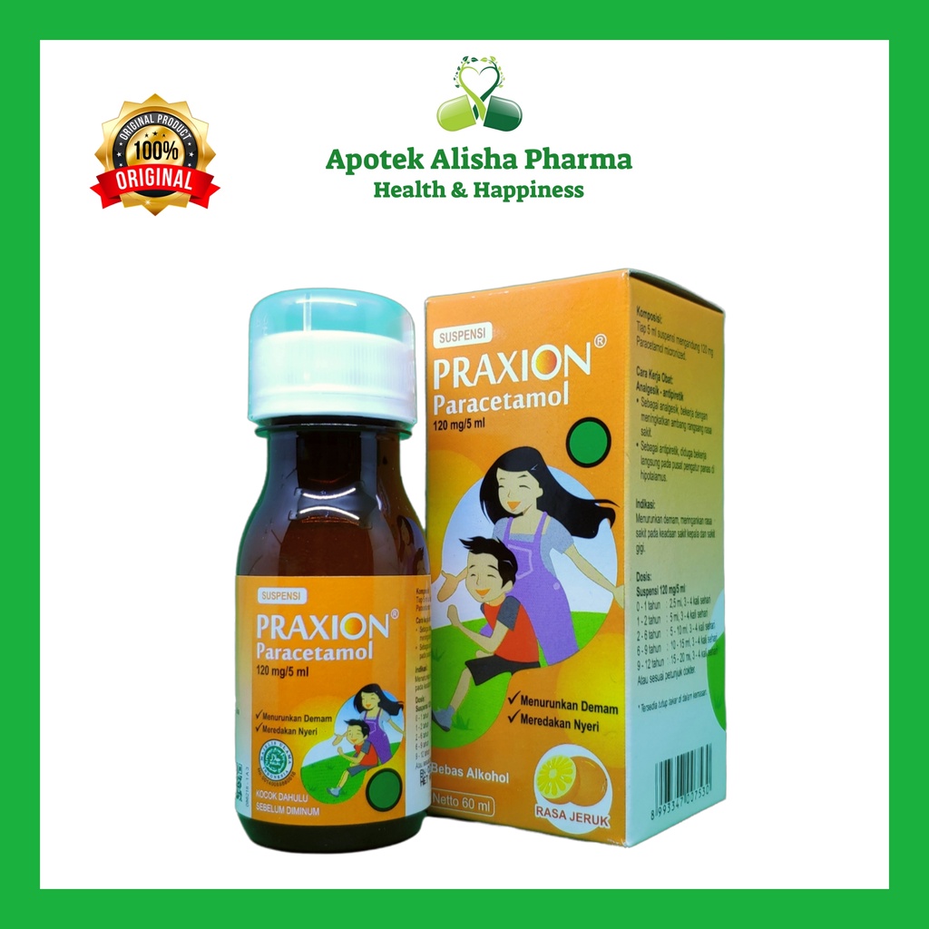 Praxion Sirup 60ml / Praxion Forte Syrup 60ml Obat Penurun Panas / Demam Anak / Bebas Alkohol/ Rasa Jeruk / Praxion Kuning / Praxion Hijau / Praksion Syrup