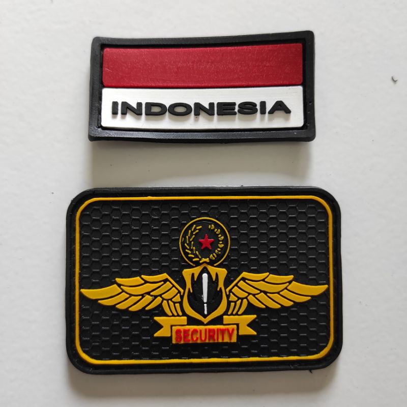 PATCH RUBBER SATU SET LOGO WINGS SECURITY+BENDERA KECIL/TEMPELAN EMBLEM KARET VELCRO SATPAM