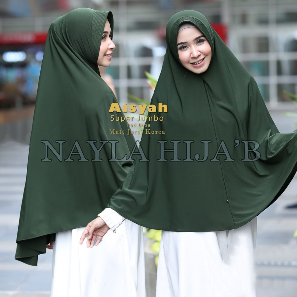 JILBAB INSTAN TERBARU HIJAB BERGO AISYAH M,L,XL,XXL KERUDUNG JUMBO JERSEY TERMURAH NAYLA HIJA'B-ARMY