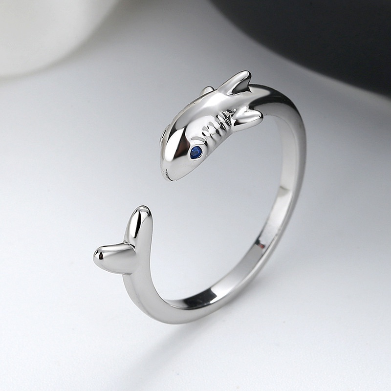 Shark Open Ring European And American Creative Personality Plated 925 Silver Fashion Ring Men And Women