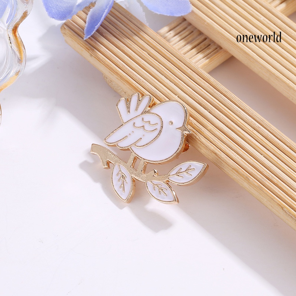 OW@ Lovely Bird Leaves Enamel Badge Women Shirt Bag Collar Brooch Pin Jewelry Gift