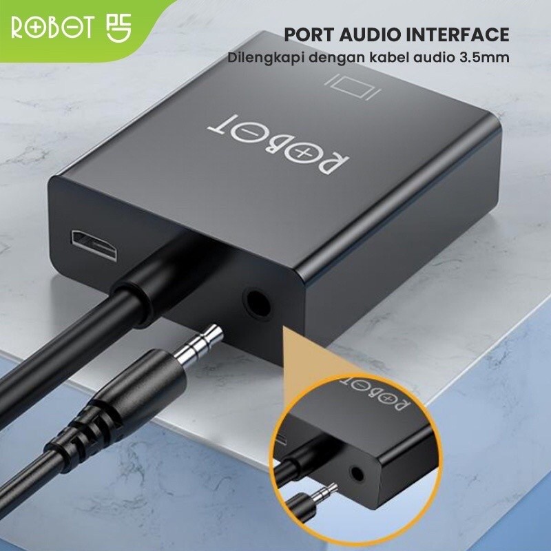 KABEL VGA TO HDMI ADAPTER WITH AUDIO POWER ROBOT RHV30 PC LAPTOP