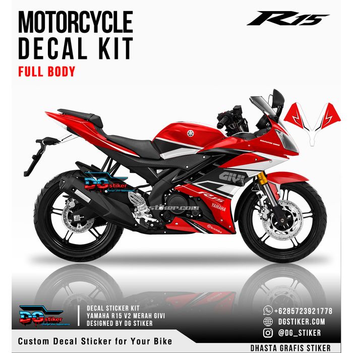 Decal Sticker R15 V2 Merah GIVI DG Stiker
