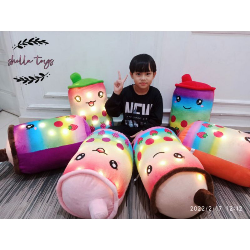 Boneka BOBA RAINBOW LED,BOBA  milk LED boba boneka minuman boba printing dan Bordir Ukuran L dan jumbo