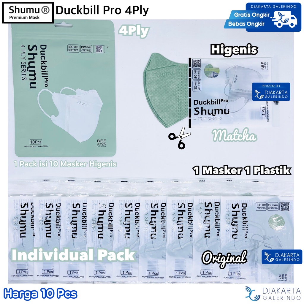 Masker Shumu Duckbill PRO 4Ply Individual Pack isi 10Pcs