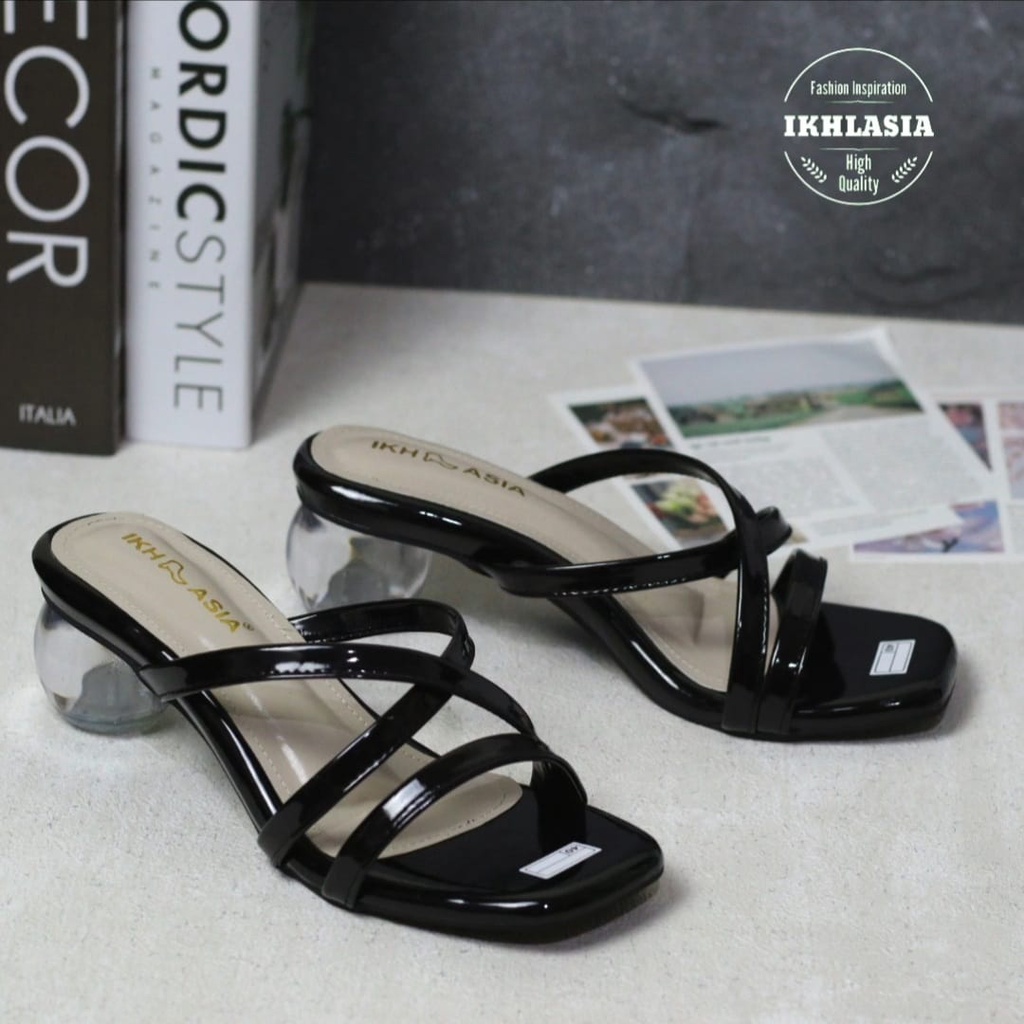 Sandal Wanita Heels Hak Kaca Bulat Vianty HT78