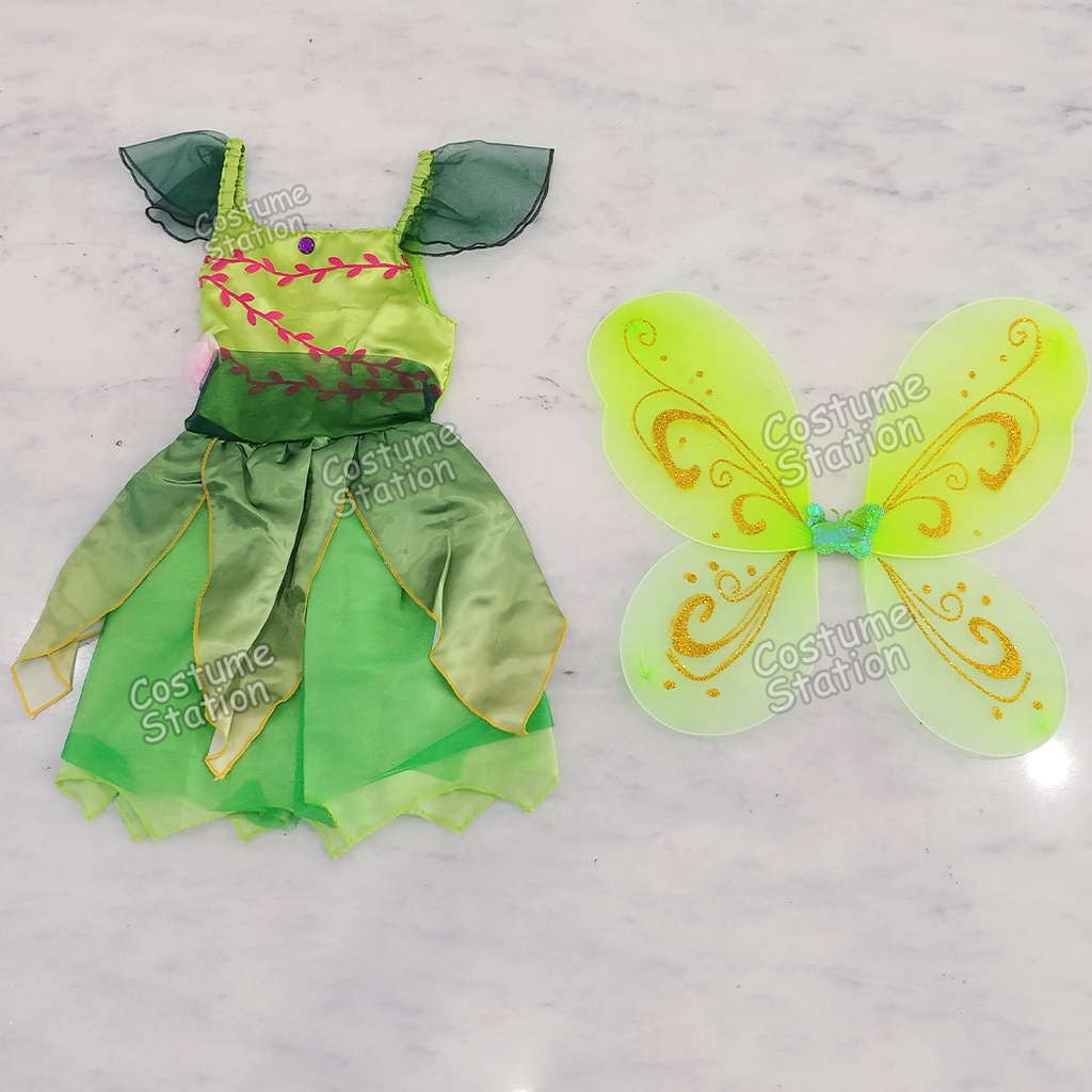 Kostum Tinkerbell Short Dress / Costume Princess Fairy Peter Pan Peri Hijau anak perempuan