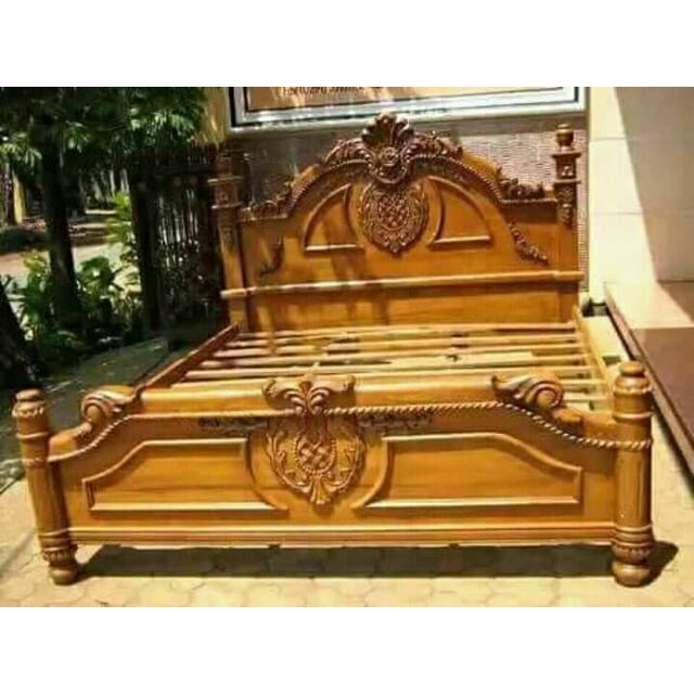 dipan tempat tidur kayu jati warna natural ukuran 180x200