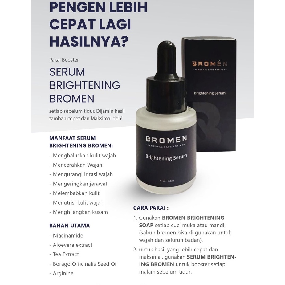 Bromen Brightening Serum 20ml - Paket Isi 2pcs Serum Pemutih Wajah Pria