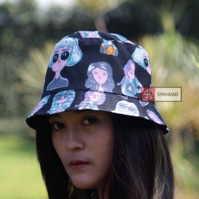 bucket hat wanita topi bucket karakter cewek