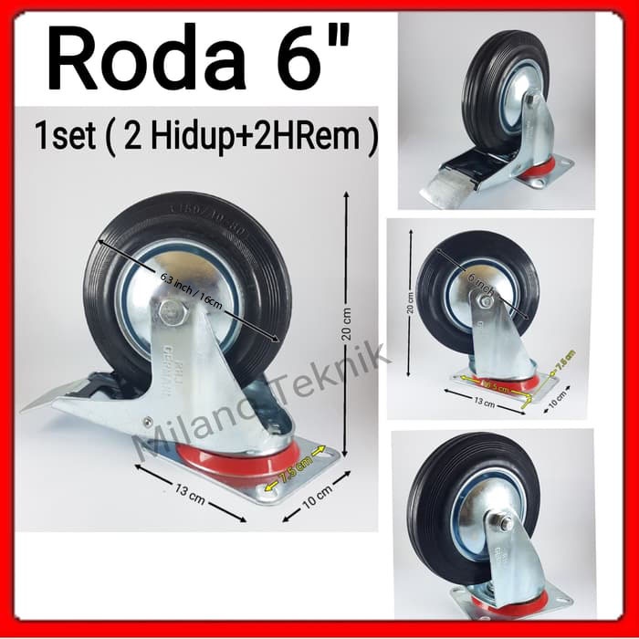 Roda Troli 6&quot;  (2HR+2H) Roda Gerobak 6 inch Roda Trolley Roda Karet Roda Etalase