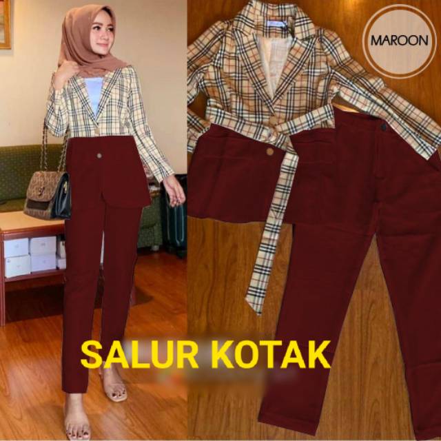 Setelan Gamis Atasan Celana Stelan Gamis Baru Kotak Formal Casual SB