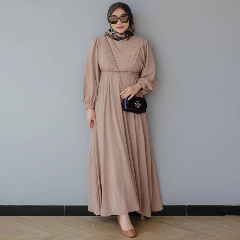 DYN -  Basic Fathia Dress - Gamis Polos Crinkle Busui Friendly-2