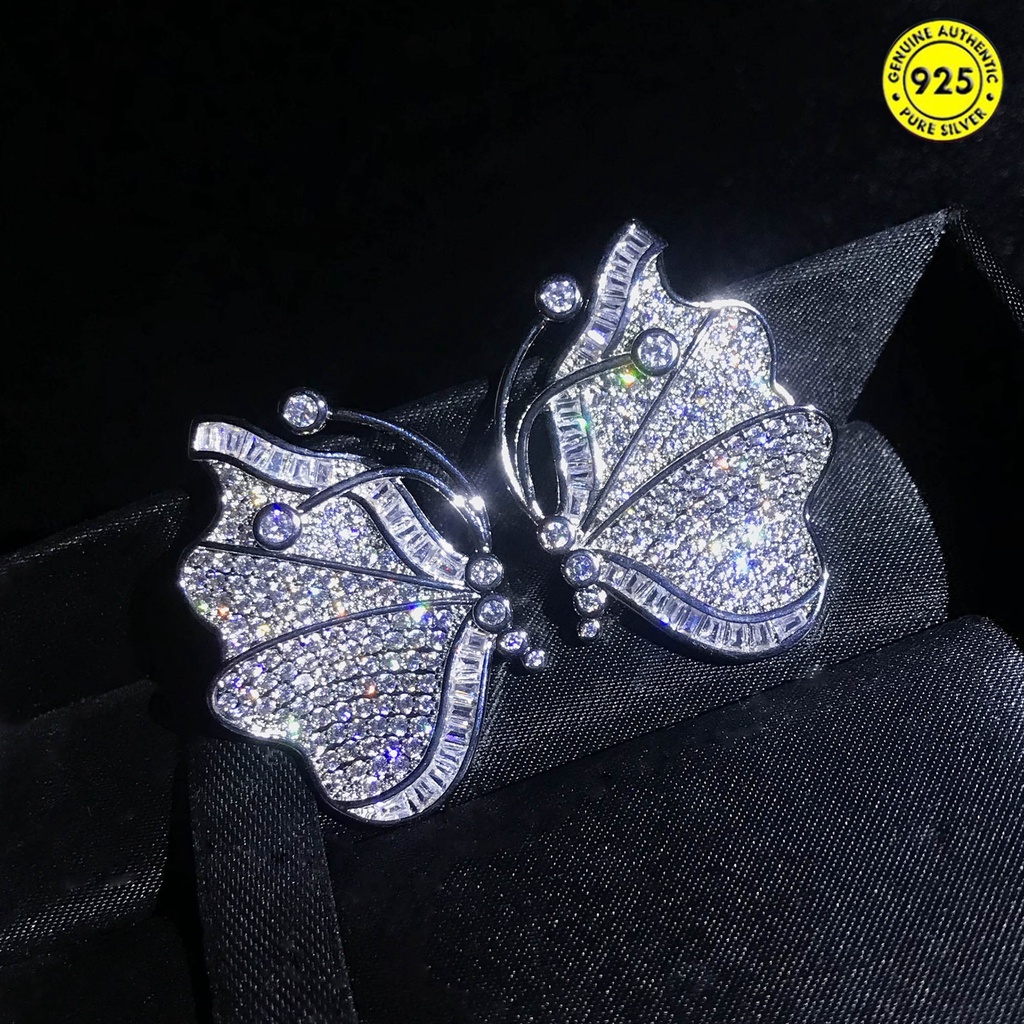 Anting Tusuk Sterling Silver 925 Desain Kupu-Kupu Hias Berlian Untuk Wanita