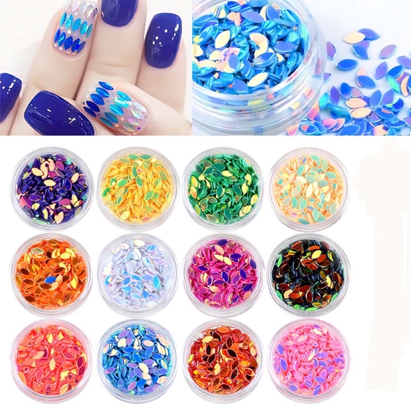 12WARNA HIASAN MANIK ELLIPSE EYE NAIL ART MANIK SEQUINS ELIPS ELIPSE RHINESTONE