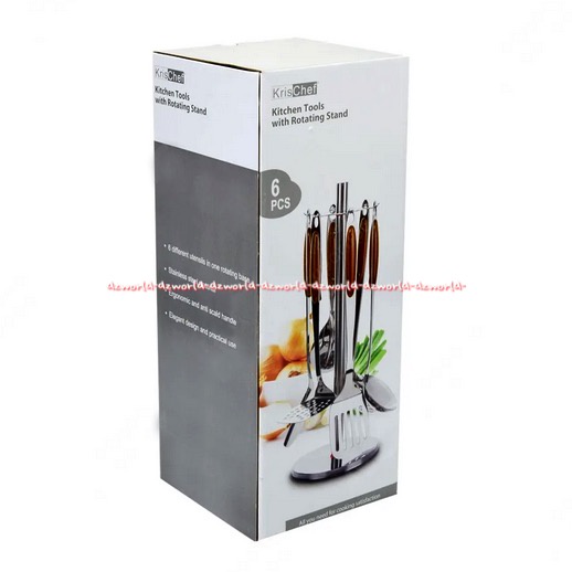 Kris Chef Cooking Utensils Set 6pcs Spatula Sutil Peralatan Masak Besi Stainless Steel Krischef Dengan Tempat Gantung