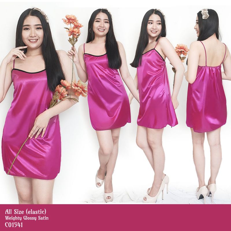 Daster wanita sexy allsize pendek baju tidur satin ungu 1541VDR