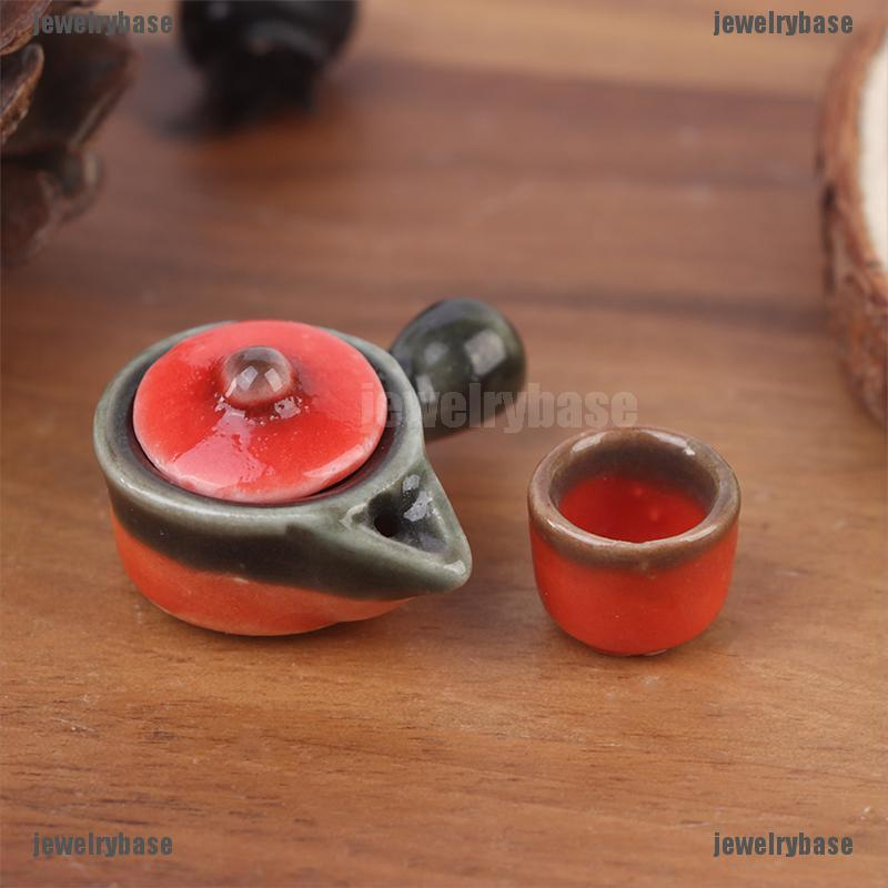 Base 2pcs / Set Mainan Miniatur Teko + Cangkir Teh Porselen Untuk Aksesoris Rumah Boneka