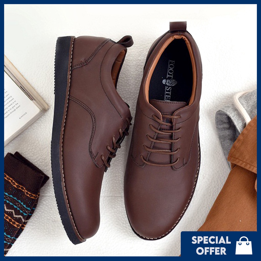 FOOTSTEP - ALASKA DB | Sepatu Pria Semi Formal Casual Kerja Kantor Kuliah Pantofel Kulit Coklat Ori