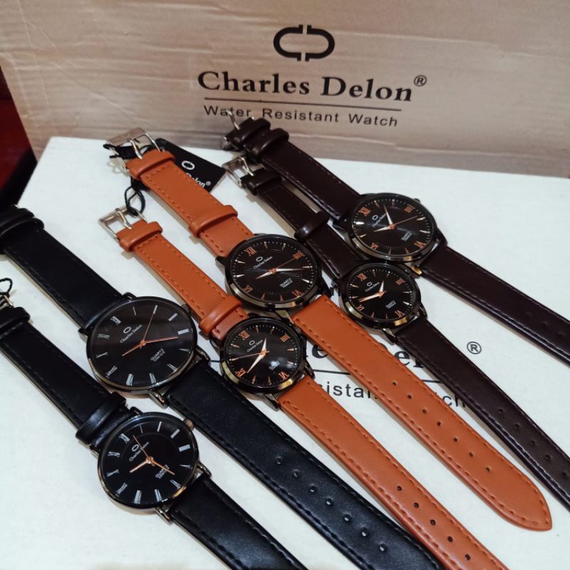 Jam couple charles delon water resistance original harga sepasang free box + batree cadangan SALE !!