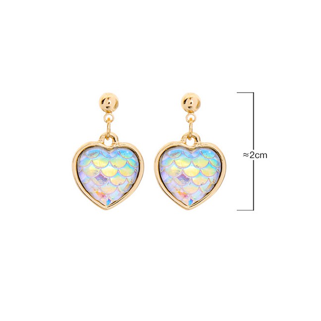 LRC Anting Tusuk Fashion Gold Artificial Gemstone Mermaid Ji Heart Shaped Earrings F94066