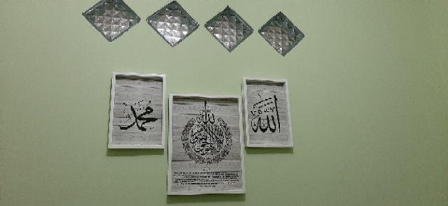 Hiasan Kaligrafi Set Ayat Kursi Dan Allah Muhammad Wooden Grey Abu