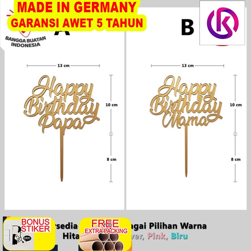 

Grosir Cake Topper / Topper Kue - Happy Birthday Papa / Mama