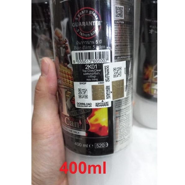 Pilok Pilox Samurai Paint 2K01 Clear 2K Clear Glossy Kilap Sebening Kaca (400ml)