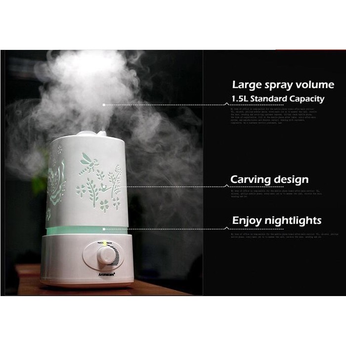 Carved Design Air Humidifier Large Ultrasonic Aroma Diffuser -1500 ML