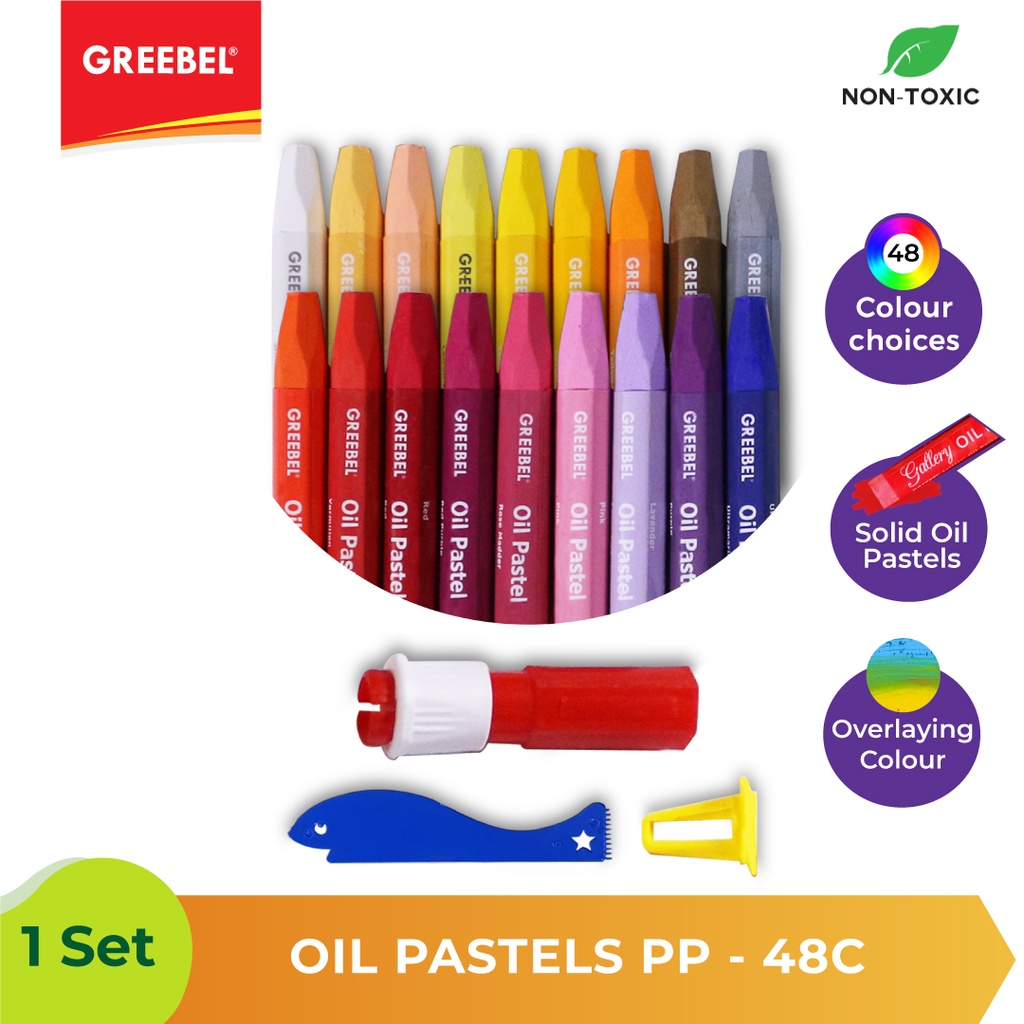 GREEBEL Crayon Krayon Kids Oil Pastel 48 Warna 48C tidak berdebu cerah untuk anak sekolah art &amp; tidak beracun