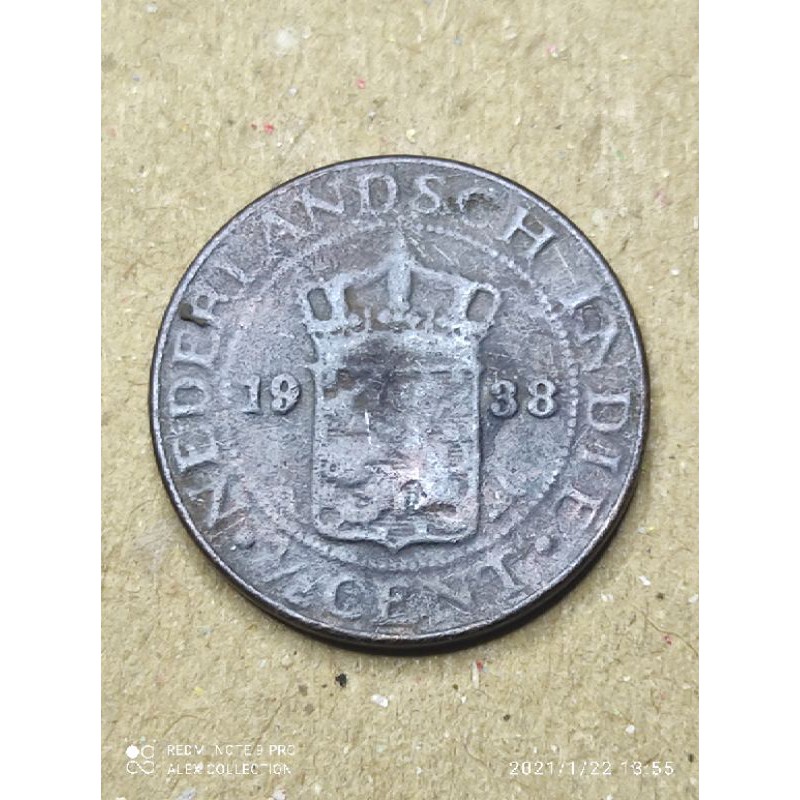 koin nederlandsch indie 1/2 setengah Cent 1938 benggol