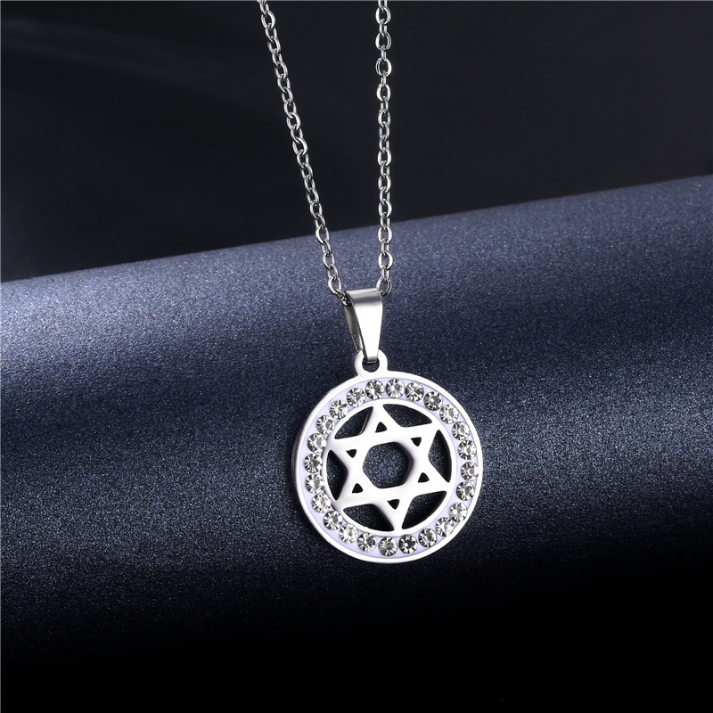 Ornamen hip hop hexagram kalung trendy wanita tanah liat berlian kalung liontin pendek XINGX klaviku