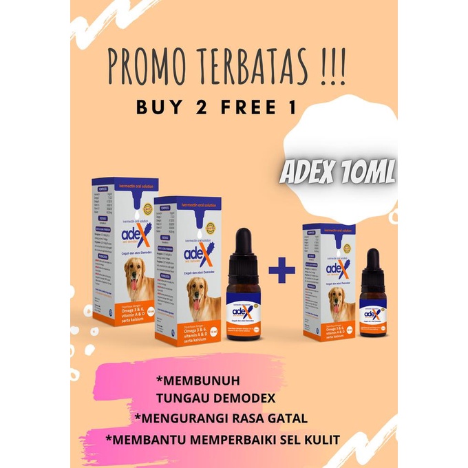 Jual Obat Gatal Demodex Kudis Gudikan Anjing Adex 10Ml Isi 2Btl Free 1 ...