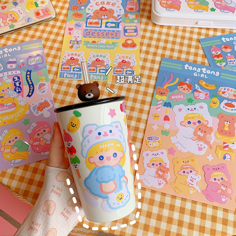 

STICKER PVC GIRL KOREA BEAR DIY BUJO AESTHETIC SCRAPBOOK LOVERSTUFF