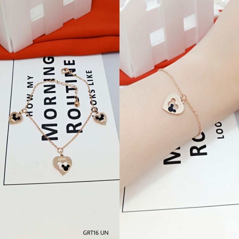 Gelang Titanium Wanita Anti Karat Rantai motif Love GRT16 UN