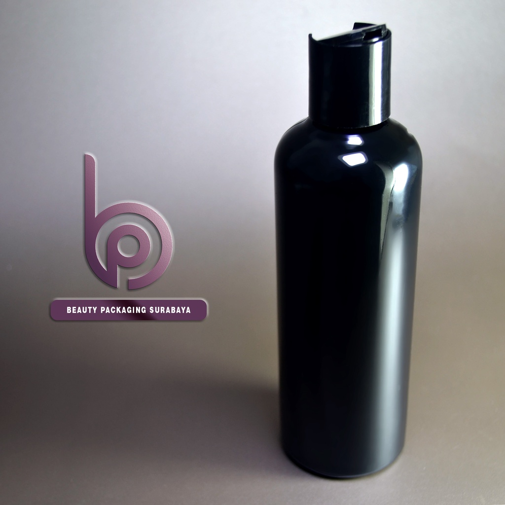 Botol Plastik PET 250ml BR Hitam Tutup Presstop