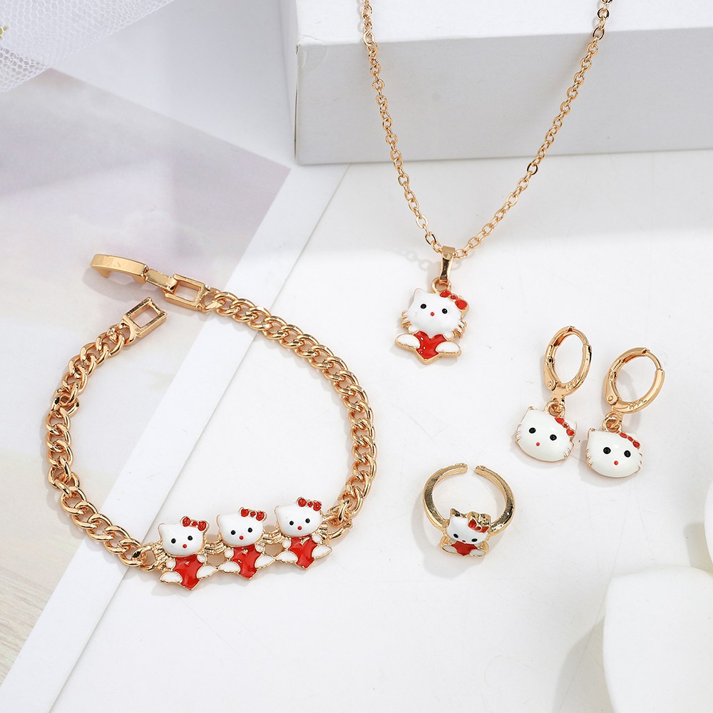 set perhiasan anak titanium kalung anti karat gelang wanita anting korea fashion cincin paket aksesoris wanita murah D441