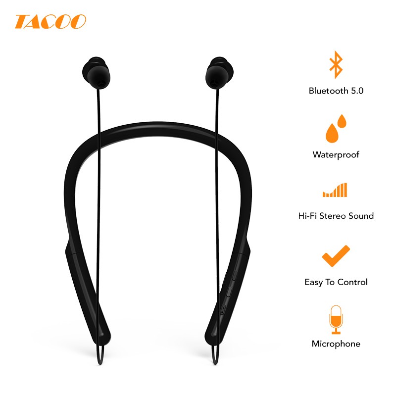 

TACOO TEH0418 Bluetooth Sport Earphone Neckband In-Ear Stereo with Microphone black
