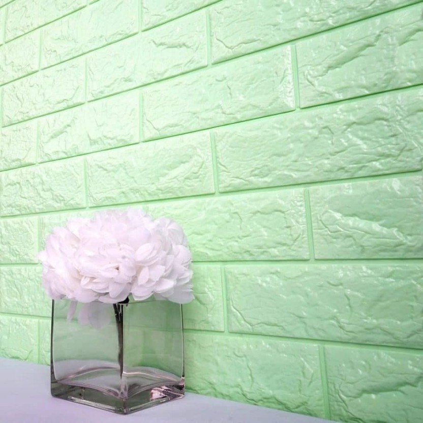 (PROMO) Jakarta_Aksesoris Wallpaper Dinding Foam 3D Motif Batu Bata / Walpaper Dinding Foam High Quality (COD)-LIGHT GREEN