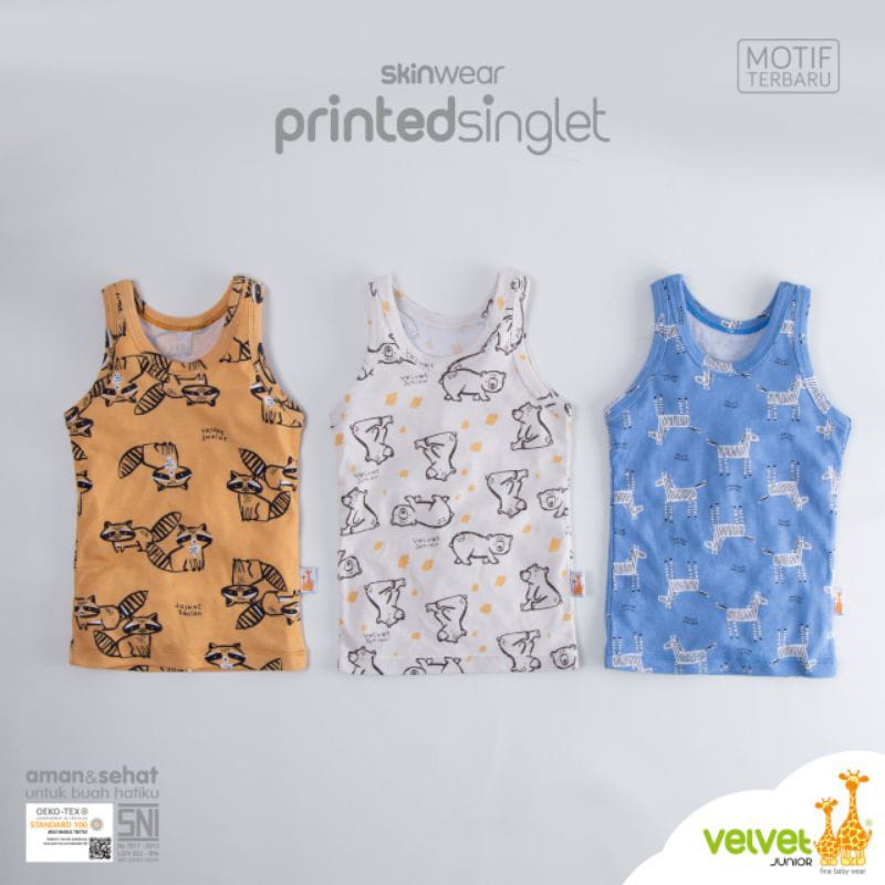 Velvet Junior Singlet Print - SkinWear Printed Singlet - Kaos Dalam Motif Anak - 1 pcs