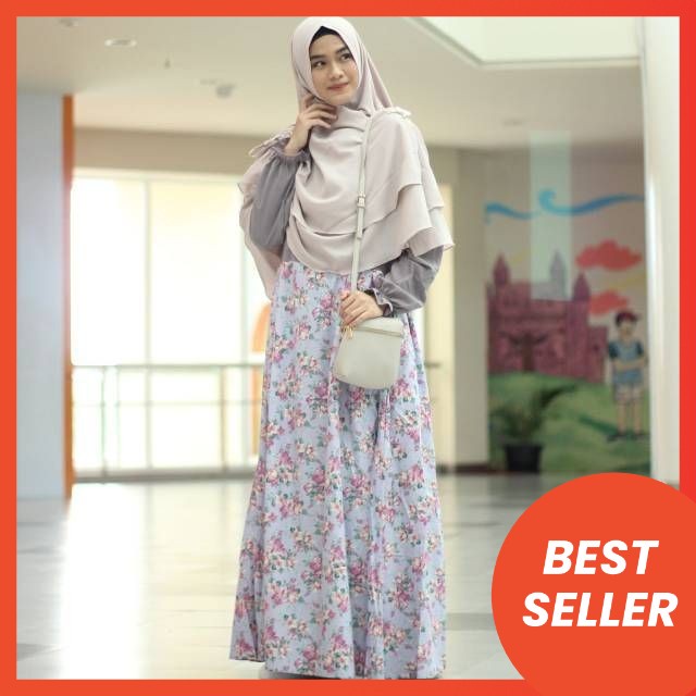 GAMIS MOTIF BUNGA SYAFAA ABU-ABU BY JASMINE LIDIAHADIWINOTO  SIZE S M XL