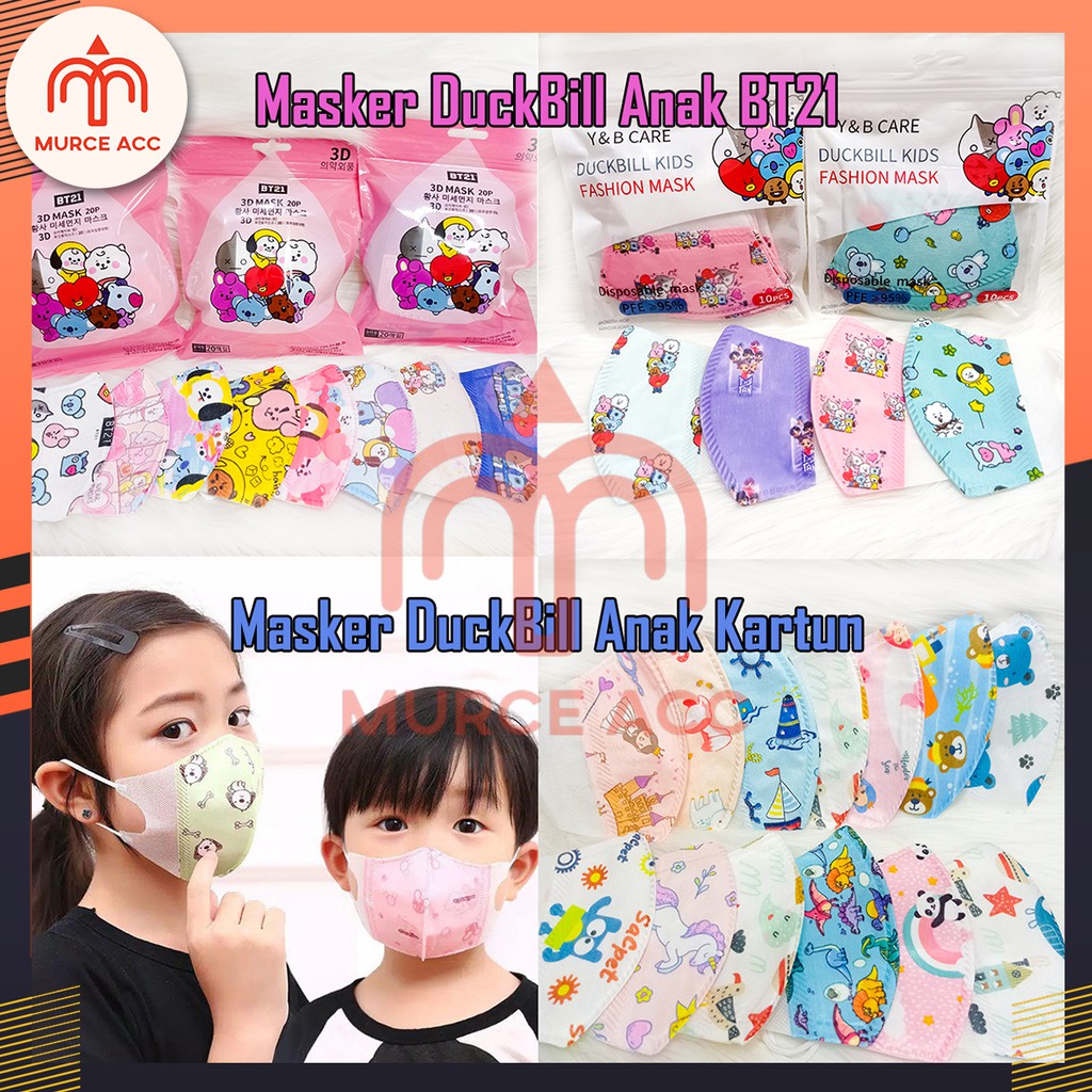 Masker Anak Duckbill Motif BTS BT21 Karakter Kartun High Premium Quality 3ply