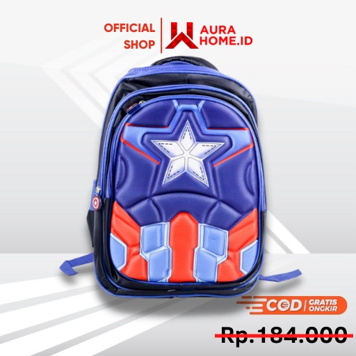 Tas Sekolah Anak Kartun Captain America / Tas Capten Kapten Amerika America Anak  Ransel Punggung Ge