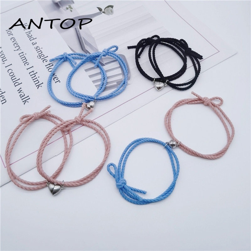 2 Pcs Gelang Couple Magnet Attract Each Other Gelang Elastis Pasangan Pria Dan Wanita ANTOP